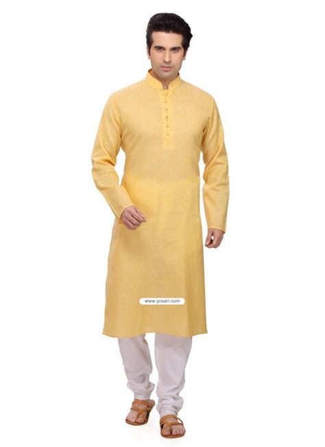 The most stylish designer kurta sets for men at aza fashions online. Buy Yellow Eid Wear Indian Kurta Pajama For Men | Kurta Pajama
