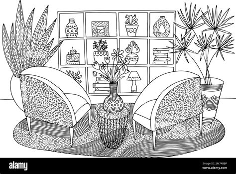 Living Room Interior Coloring Page Stock Vector Image And Art Alamy