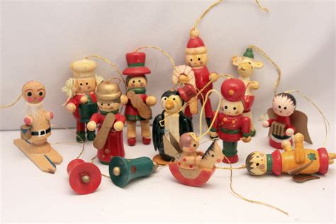 Lot Miniature Wood Christmas Ornaments Vintage Made Japan Hand