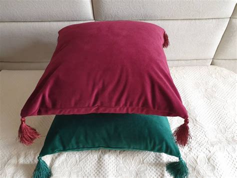 Burgundy Pillow Covers With Tassels Wine Red Velvet Pillow Etsy