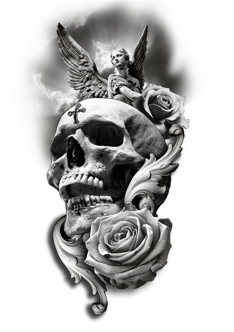 Skull Rose Angel Tattoo Design Skull Sleeve Tattoos