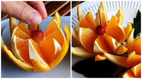 Simple Orange Lotus Flower Fruit Carving Orange Art Youtube
