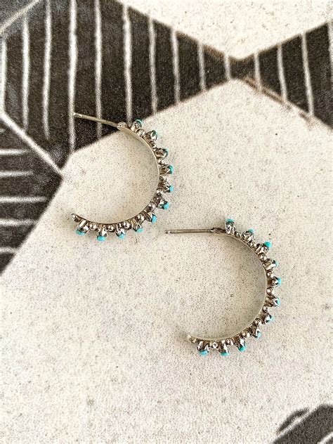 Native Zuni Made Turquoise Silver Hoops Nob Hill Jewelry Store