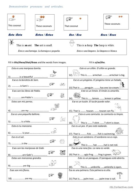 Demonstrative Pronouns And Articles English Esl Worksheets Pdf Doc