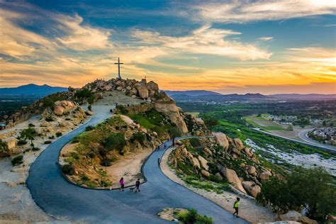 The Cross And Trails At Sunset At Mount Rubidoux Park In Riverside