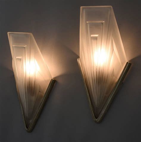 french art deco bronze and glass wall lights by degué 1930 for sale at 1stdibs