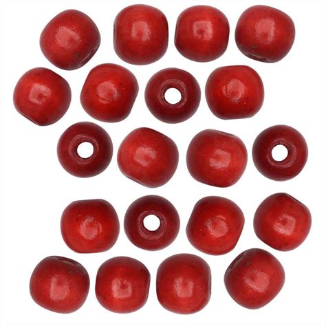 Dyed Wood Beads Smooth Large Hole Round 14mm 20 Pieces Red