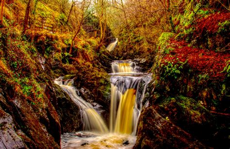 Autumn Forest Waterfall Hd Wallpaper Background Image 3807x2475