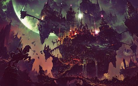 Download Fantasy Flying City Dark Art 1440x900 Wallpaper Widescreen