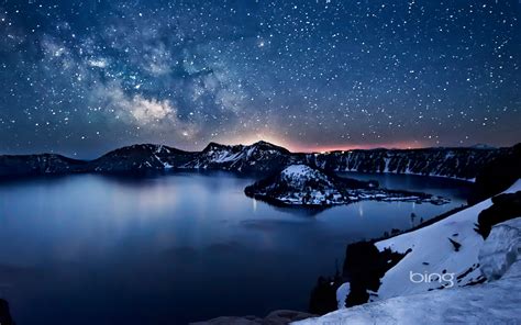 Free Download Milky Way Above Crater Lake Oregon Hd Bing Wallpaper