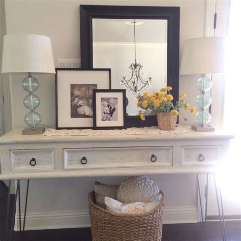Console Table Decor Mirror With Picture Frames Hallway Table Decor
