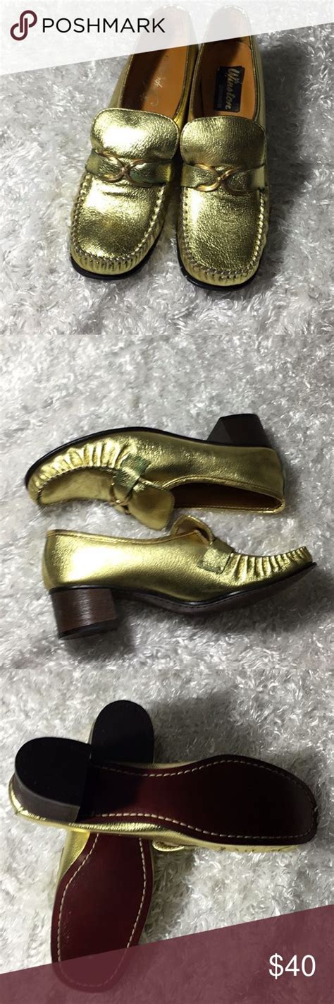 Gold Vintage Heeled Loafers Size 10 Leprechaun Leather Vintage Gold