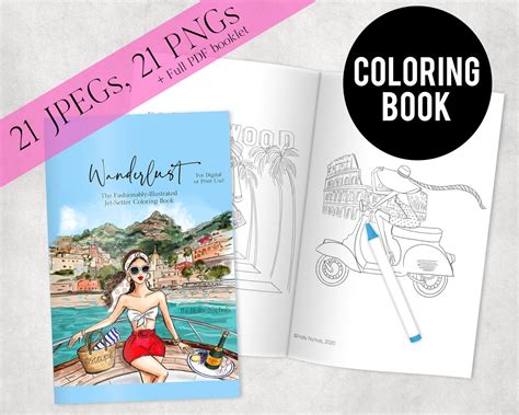 Digital Fashion Illustration Travel Wanderlust Coloring Book For