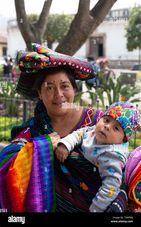 Central America People A Guatemalan Mother And Child In Colourful