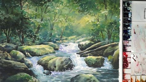 Stream Landscape Watercolor Painting Youtube Watercolor Landscape