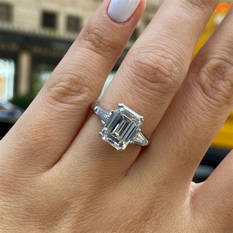 Carat Emerald Cut Lab Diamond Bezel Set Three Stone Ring