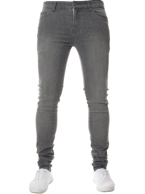 Mens Super Skinny Slim Fit Stretch Grey Denim Jeans Enzo Designer