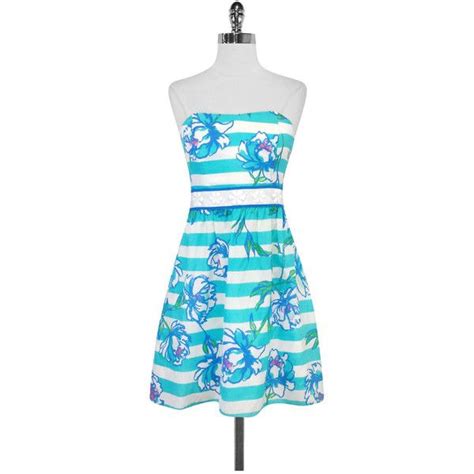 Pre Owned Lilly Pulitzer Teal And White Floral Strapless Dress