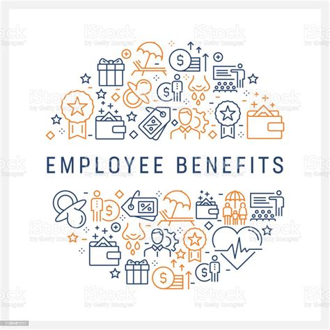 Employee Benefits Concept Colorful Line Icons Arranged In Circle Stock ...