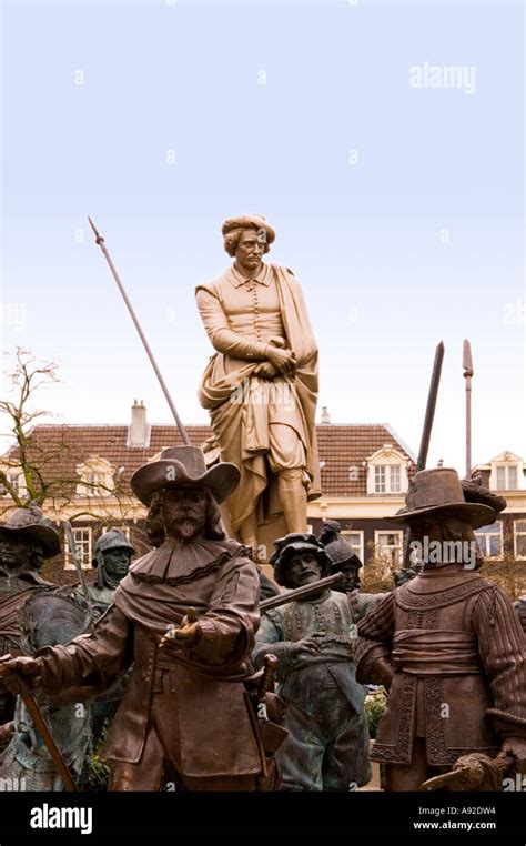 Rembrandt Statue And The Night Watch Statues On The Rembrandtplein