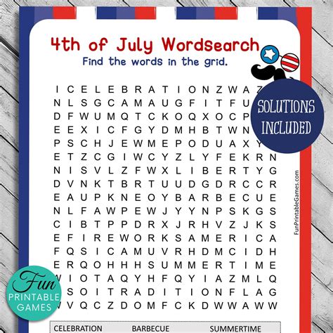 4th Of July Wordsearch Puzzle Usa Independence Day Printable Etsy