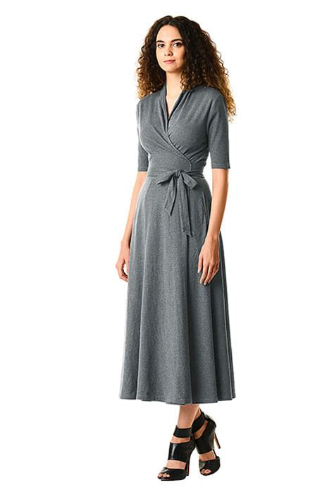 Shop Cotton Knit Wrap Midi Dress Eshakti