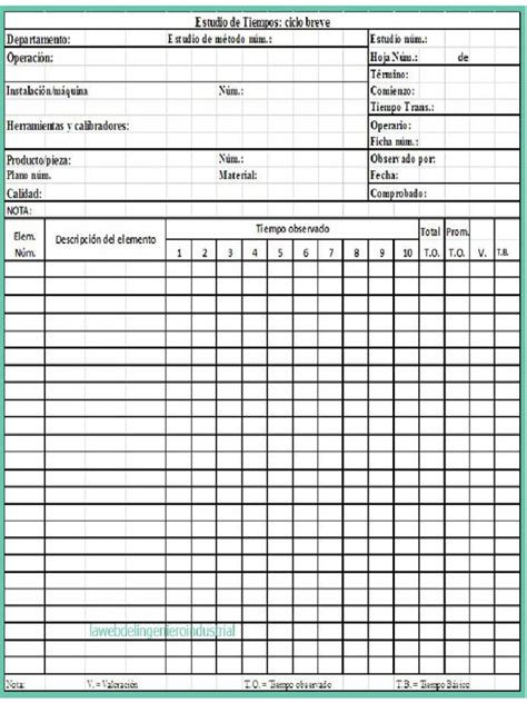 Formato Toma De Tiempos Pdf