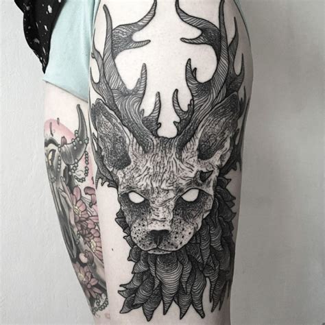 100 Ink Black Deer Thigh Tattoo Design Png  2023