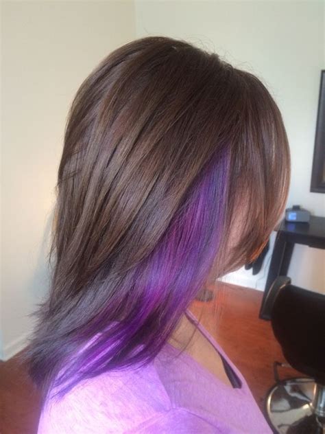 purple hair hot pink brunette brown chunk chunky highlight medium length hair styles