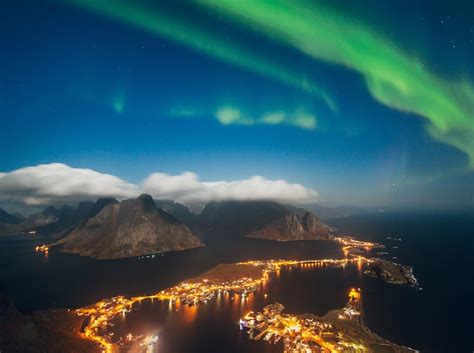 Landscape Lights Mountains Sea Night Nature Photography Norway
