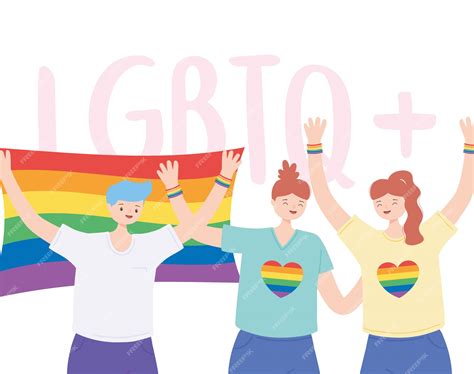 comunidad lgbtq lesbianas y hombre con bandera del arco iris desfile gay protesta por