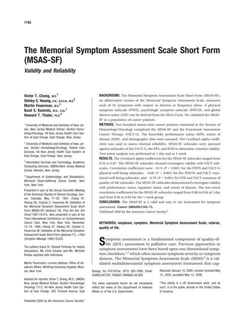 PDF Memorial Symptom Assessment Scale