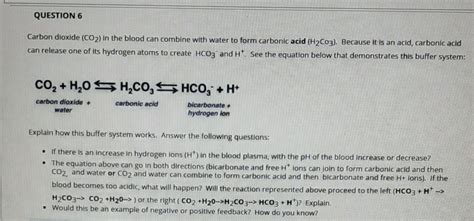 Solved Question 6 Carbon Dioxide Co2 In The Blood Can