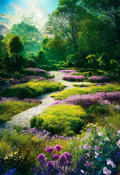 Premium Photo | Enchanted garden with beautiful flowers