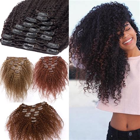 Sego Kinky Curly Clip In Real Human Hair Extensions Double Weft Remy Full Head Thick Hair