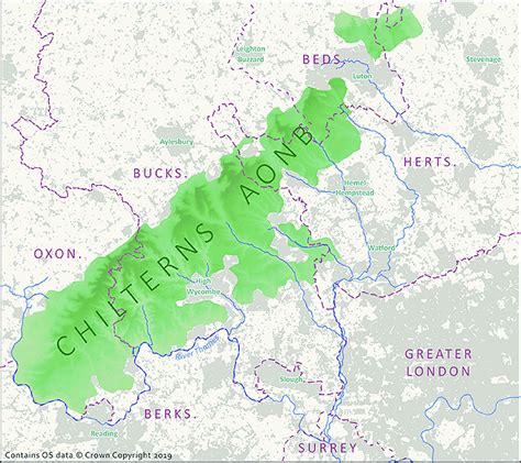 Location Map Of The Chiltern Area Of Outstanding Natural Beauty Aonb