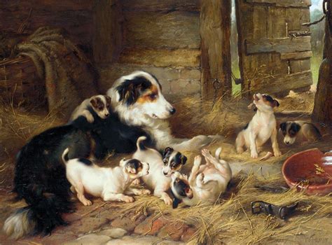 Walter Hunt 1861 1941 The Foster Mother Oil On Panel 1887 Dog