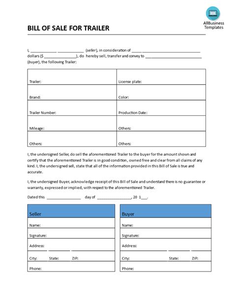 10 The Best Free Printable Bill Of Sale Form Trailer