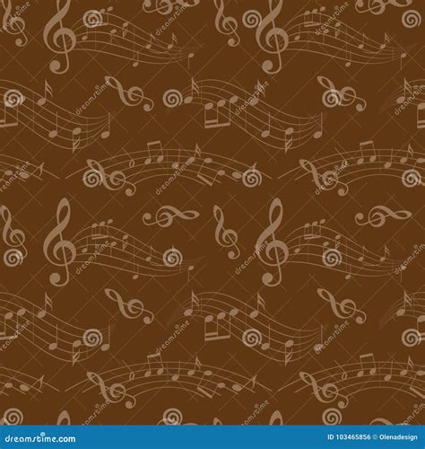 Dark Brown Seamless Pattern With Music Notes Vector Background Stock