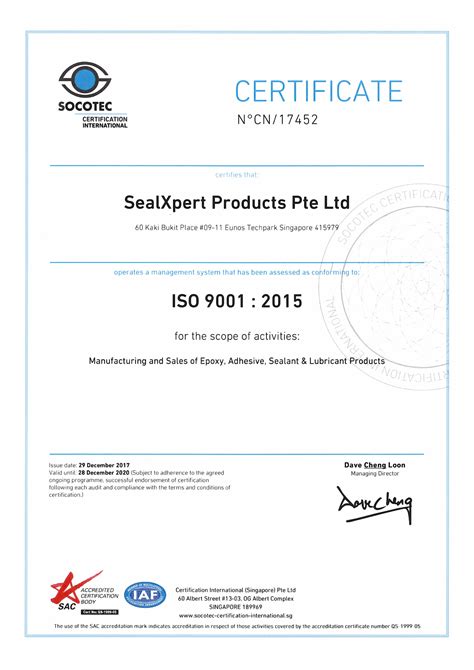 Quality Certificates Pt Sealxpert