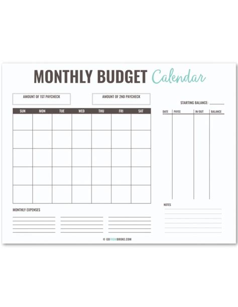 Free Printable Budget Calendar Template 2024 Calendar Printable