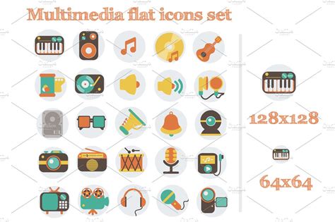 Multimedia Flat Icons Set ~ Illustrations ~ Creative Market