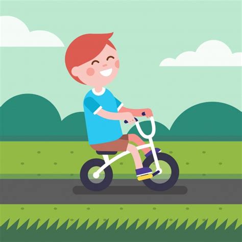 Diana and roma pretend play with toys. Little boy kid riding bicycle on a park bike path Vector ...