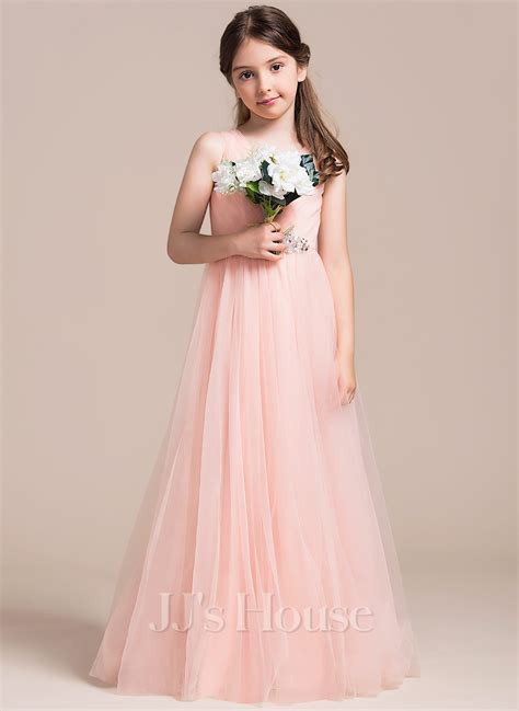 A Line Floor Length Flower Girl Dress Tulle Sleeveless V Neck With