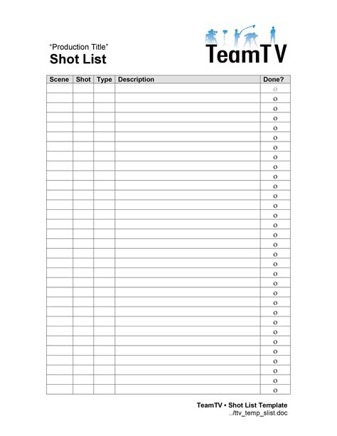 Handy Shot List Templates Film Photography ᐅ TemplateLab