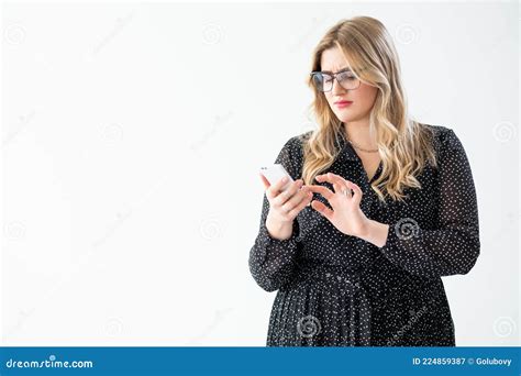 Social Media Anxiety Worried Obese Woman Phone Stock Image Image Of Isolated Adult 224859387