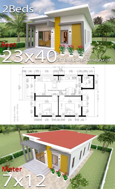 Small House Plans 7x12 With 2 Bedrooms 23x40 Feet In 2021 Small House