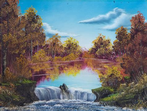 Bob Ross Authentic Original Waterfall Oil Painting Contemporary Art