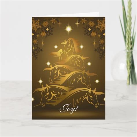 Joy Gold Horses Christmas Tree Holiday Card