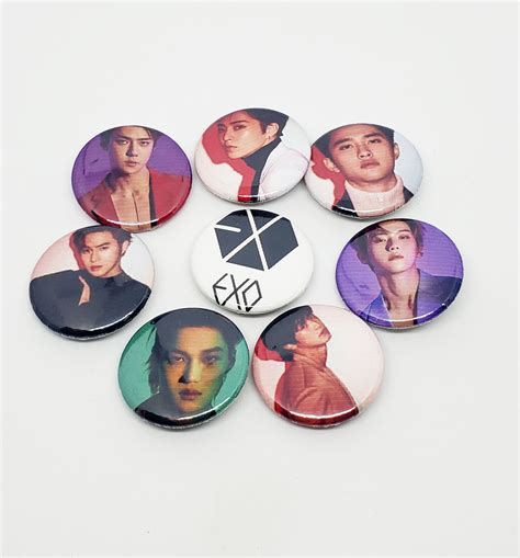 Exo K Pop Button Pins Set Of 8 Pins Etsy